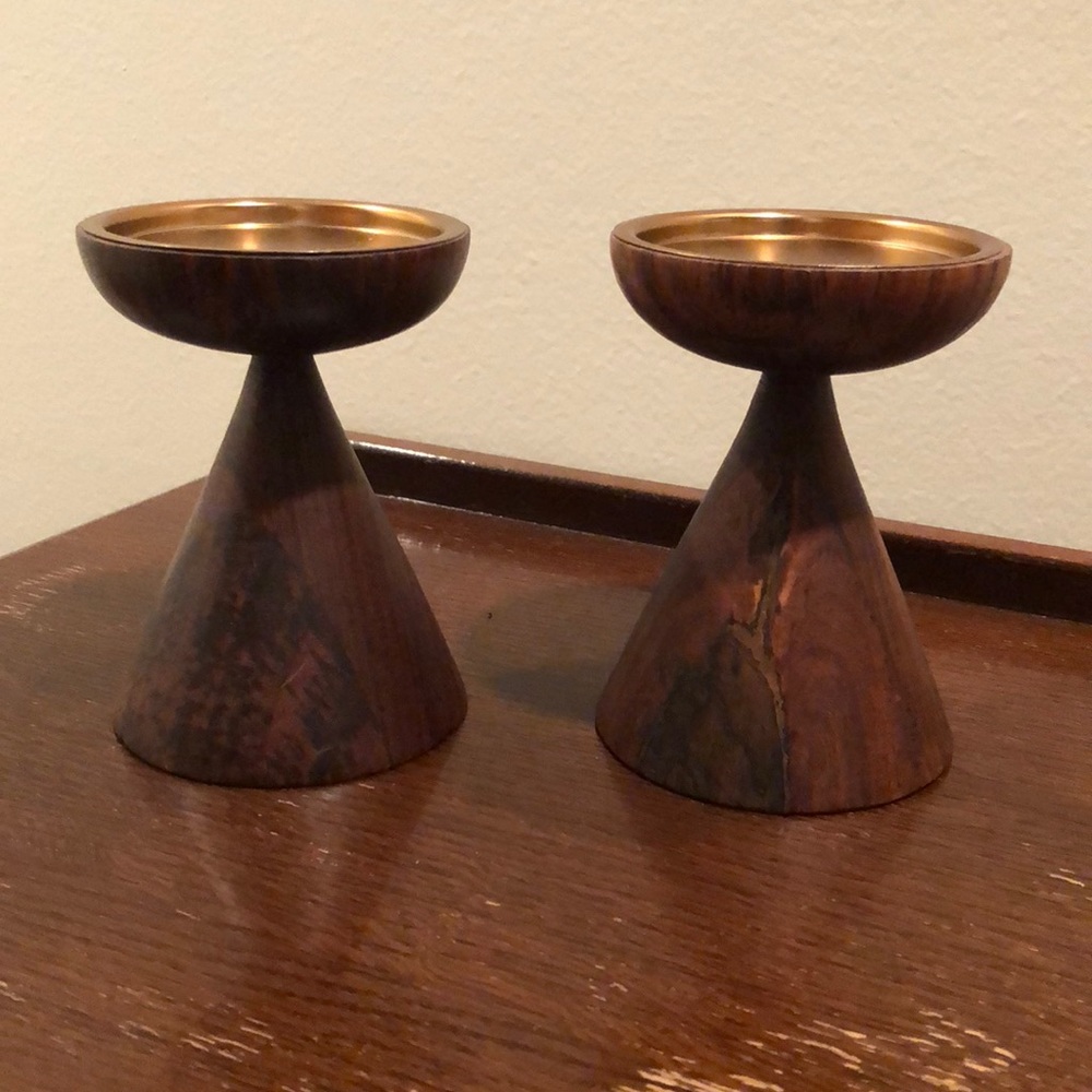 CB2 Brown and Gold Candle Holders